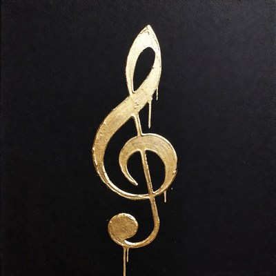 Gold Treble Clef on Black Canvas