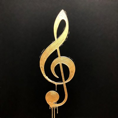 Gold treble clef on black