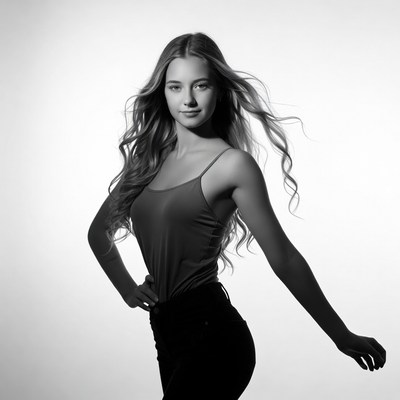 Young woman with flowing hair