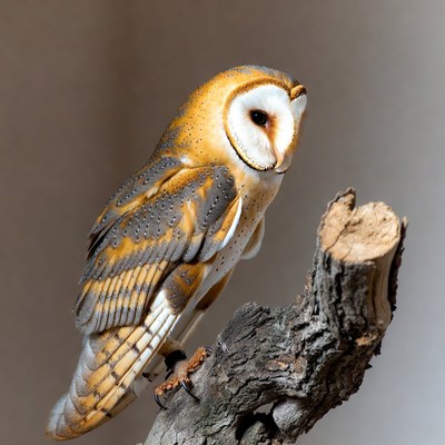 Barn Owl Perched on Wood