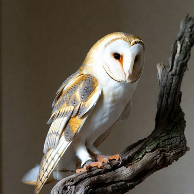 Barn Owl Perched on Branch