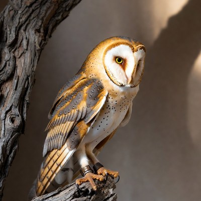 Barn Owl Perched on Tree Branch