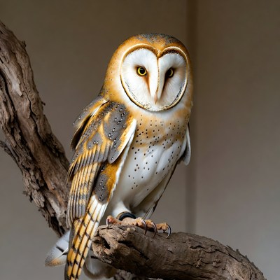 Barn Owl Perched on Branch