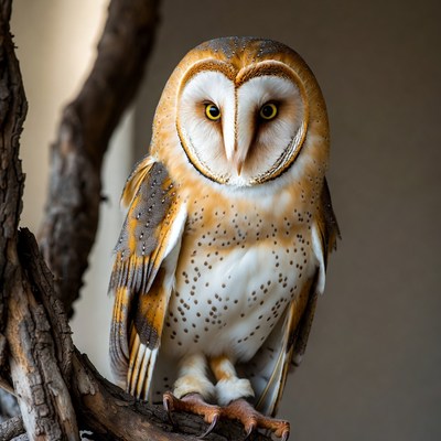 Barn Owl Perched on Branch