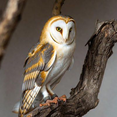 Barn Owl Perched on Tree Branch