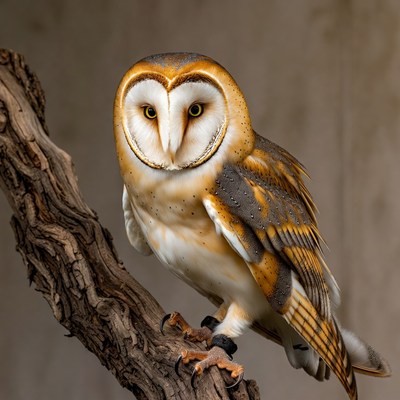 Barn Owl Perched on Branch