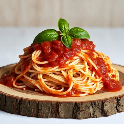 Spaghetti with Tomato Sauce and Basil
