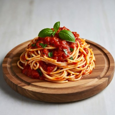 Spaghetti with Tomato Sauce and Basil