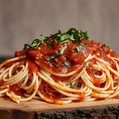 Spaghetti with Tomato Sauce and Basil