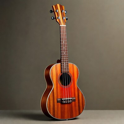 Wooden Ukulele on Gray Background