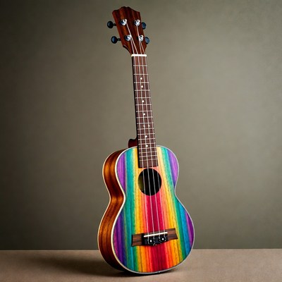 Rainbow Ukulele on Wooden Surface
