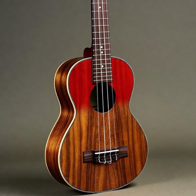 Red Wooden Ukulele on Gray Background