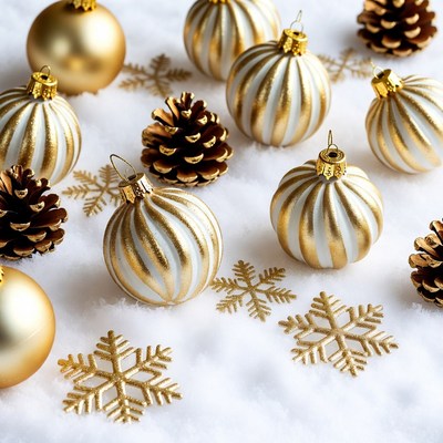 Gold Striped Christmas Ornaments with Pine Cones