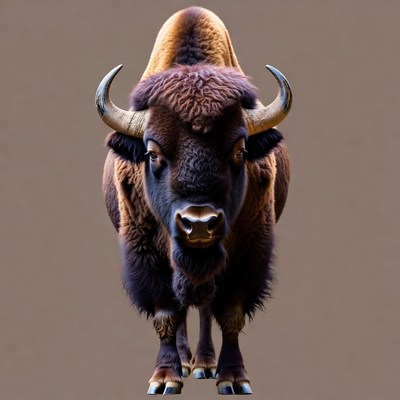 Buffalo facing forward on brown background