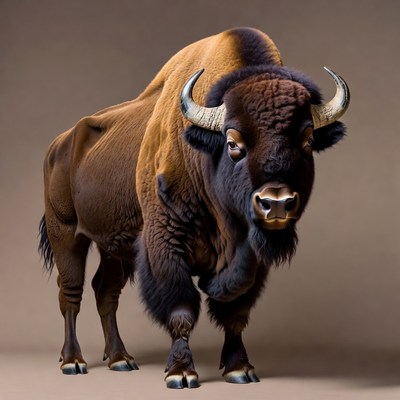 Majestic Bison Standing on Brown Background
