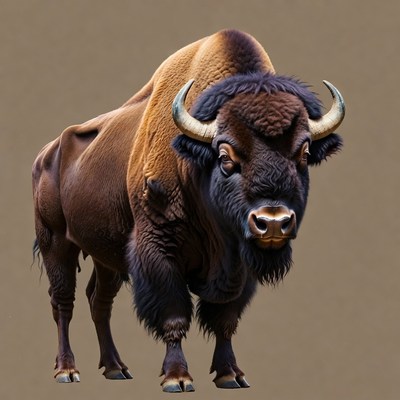 Majestic Bison Standing on Brown Background