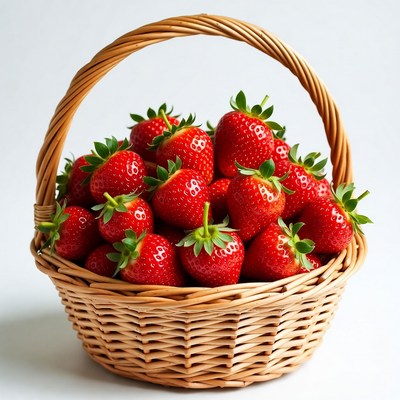 Fresh Strawberries in Wicker Basket