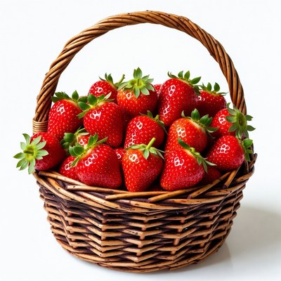 Fresh Strawberries in Wicker Basket