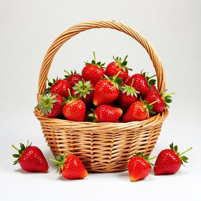 Fresh Strawberries in Wicker Basket