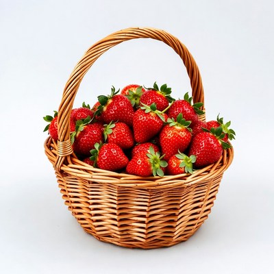 Fresh Strawberries in Wicker Basket