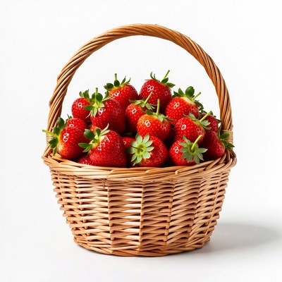 Fresh Strawberries in Wicker Basket