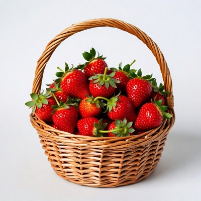 Fresh Strawberries in Wicker Basket