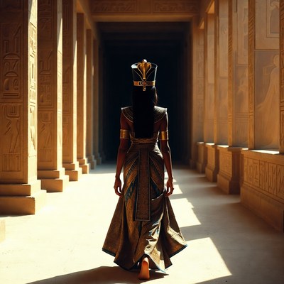 Egyptian Queen Walking in Temple