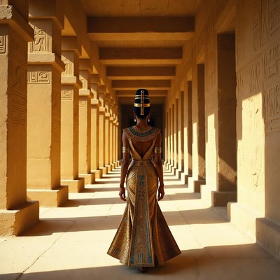 Egyptian Woman in Temple Hallway
