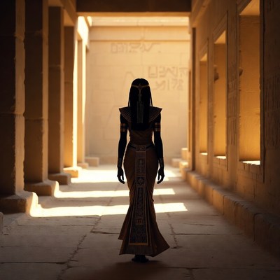 Silhouette of Egyptian woman in temple