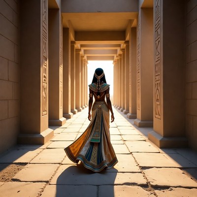 Egyptian woman walking in temple