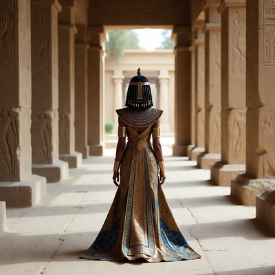 Egyptian woman in golden gown temple