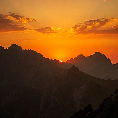 Sunset over mountain peaks