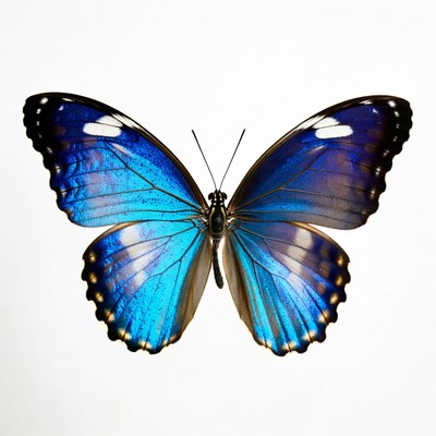 Blue Morpho Butterfly on White Background