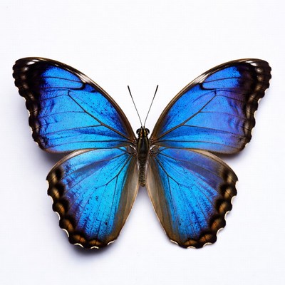 Blue Morpho Butterfly on White Background
