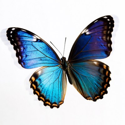 Blue Morpho Butterfly on White Background