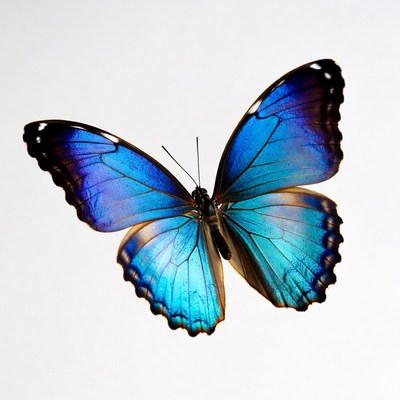 Blue Morpho Butterfly on White Background