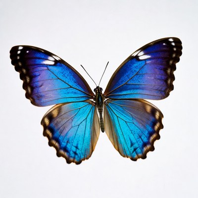 Blue Morpho Butterfly on White Background