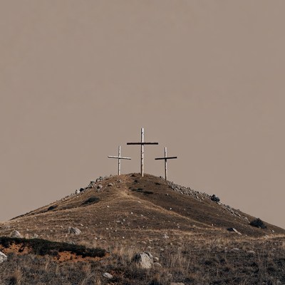Three White Crosses on Hilltop