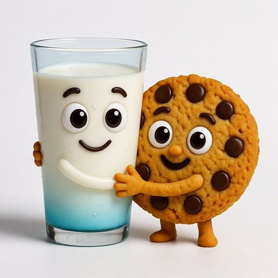Cartoon Milk Glass Hugging Chocolate Chip Cookie