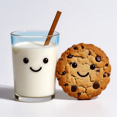 Cute Milk Glass and Chocolate Chip Cookie