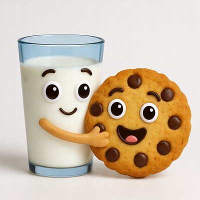 Cartoon Milk Hugging Chocolate Chip Cookie