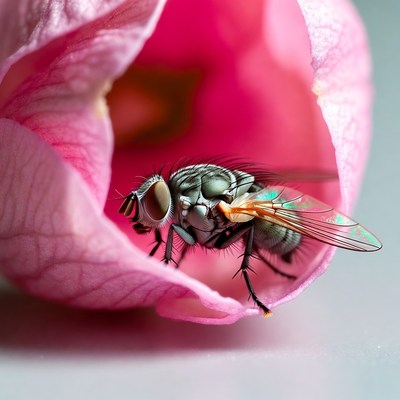 Fly on pink flower