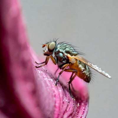 Fly on pink flower petal