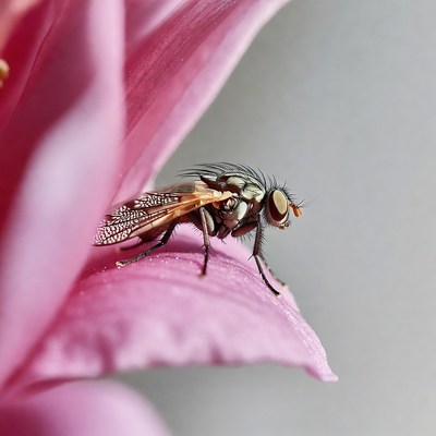 Fly on pink flower