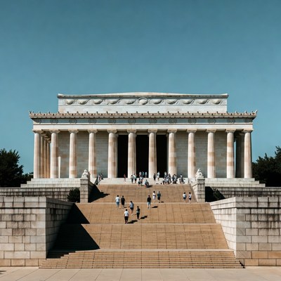 Lincoln Memorial with Tourists on Steps