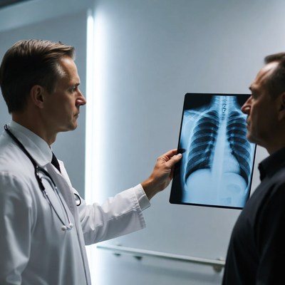 Doctor showing chest x-ray to patient