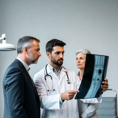 Doctors reviewing spine x-ray