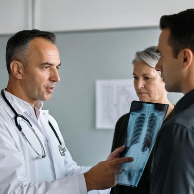Doctor showing chest x-ray to patient