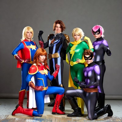 Six Marvel Cosplayers Group Pose