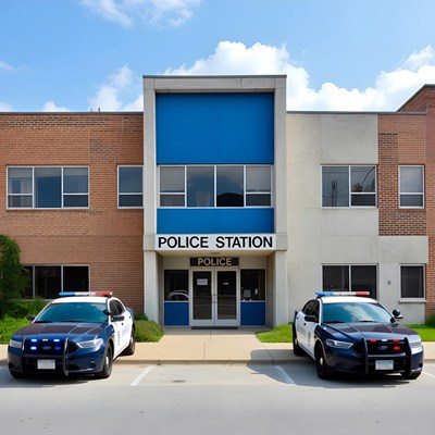 Police Station with Parked Patrol Cars